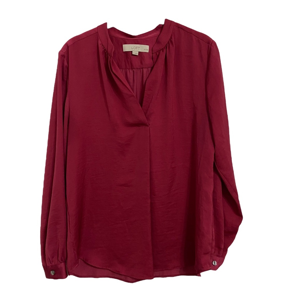 Loft Satin Pink Long Sleeve Blouse